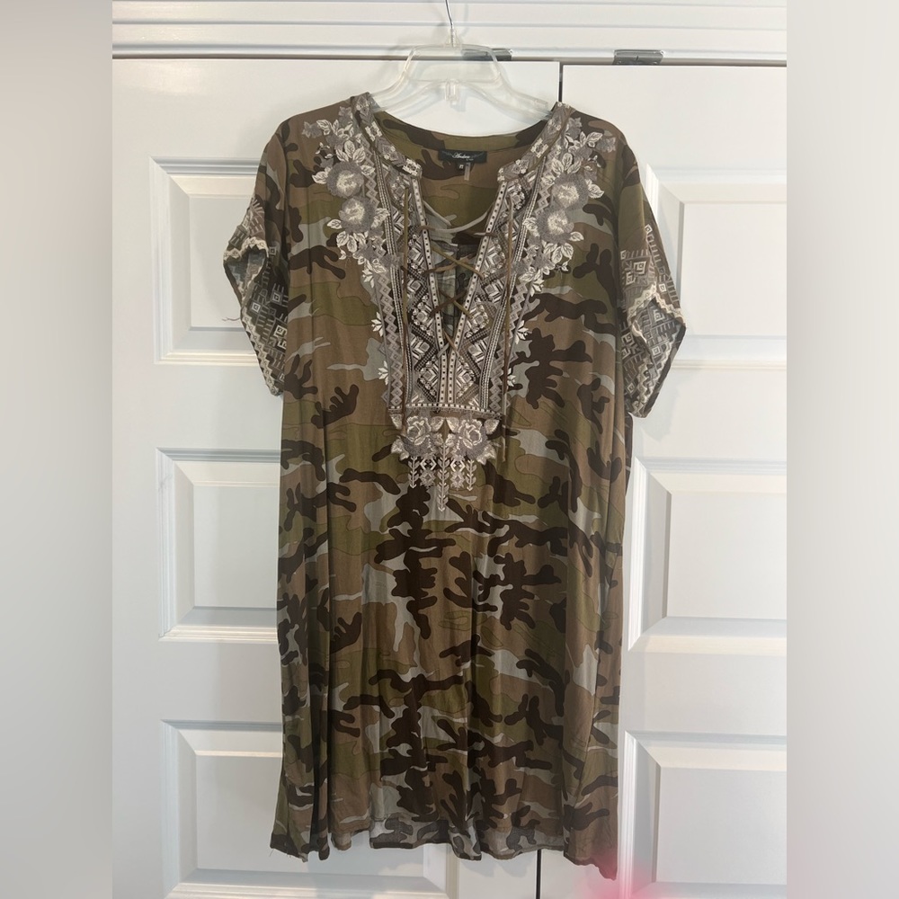 Embroidered Camo Print Dress
